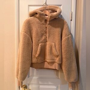 ALO Yoga Streetside Half Zip Sherpa Hoodie Jacket - Small, Camel